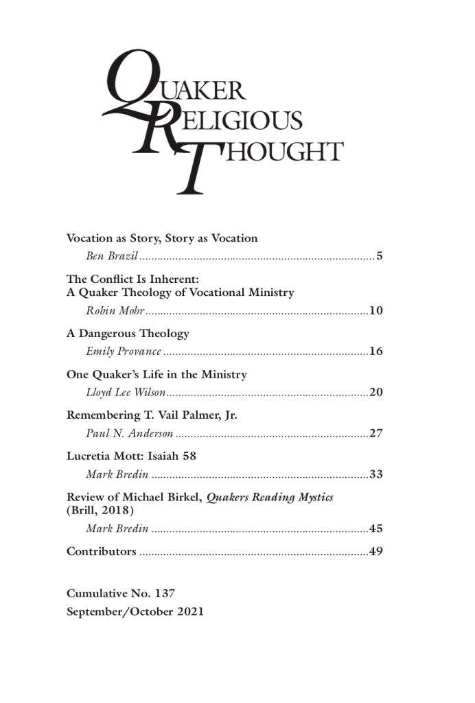 Cover of Quaker Religious Thought #137, words in post